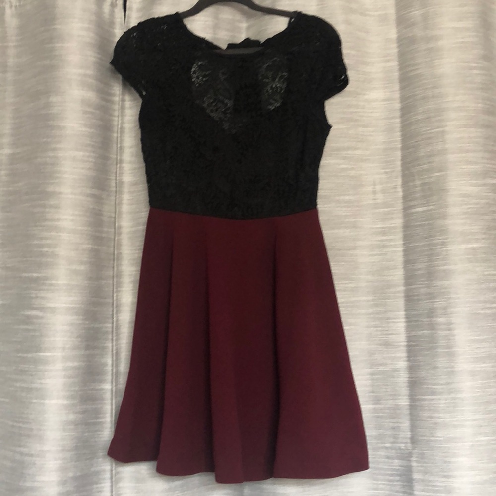 BLACK TOP AND MAROON SKIRT DRESS